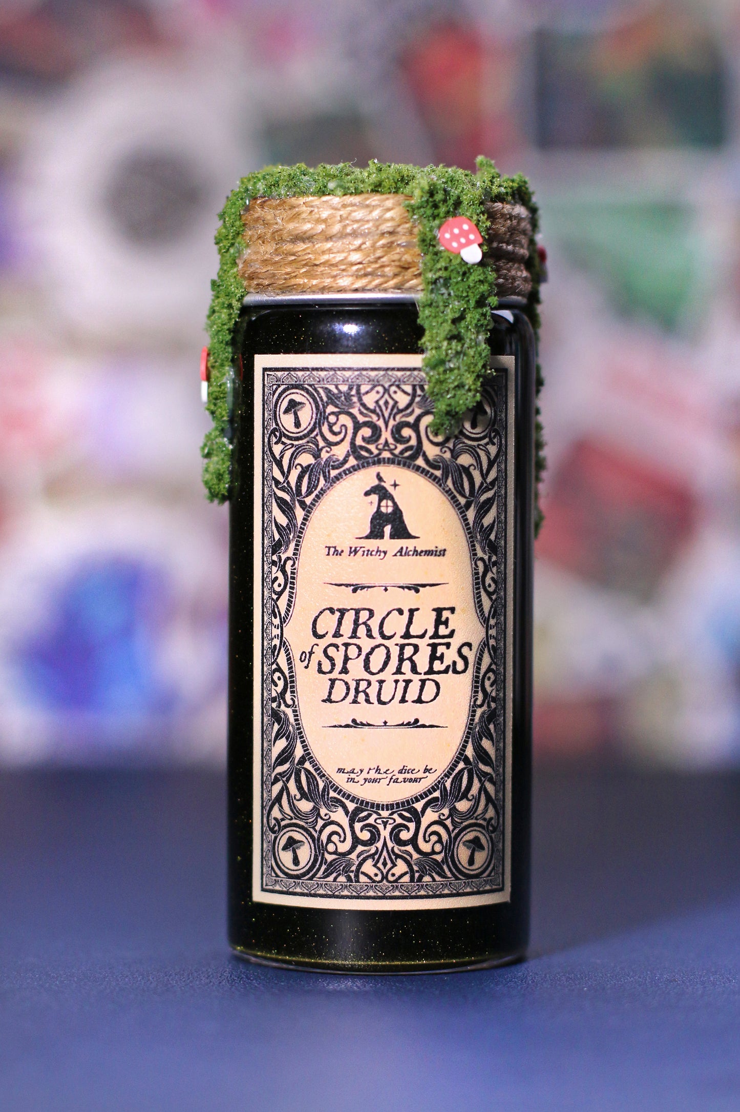 D20 Circle of Spores Druid Potion (with tiny mushrooms + moss) - additional 3 week delay from order date!